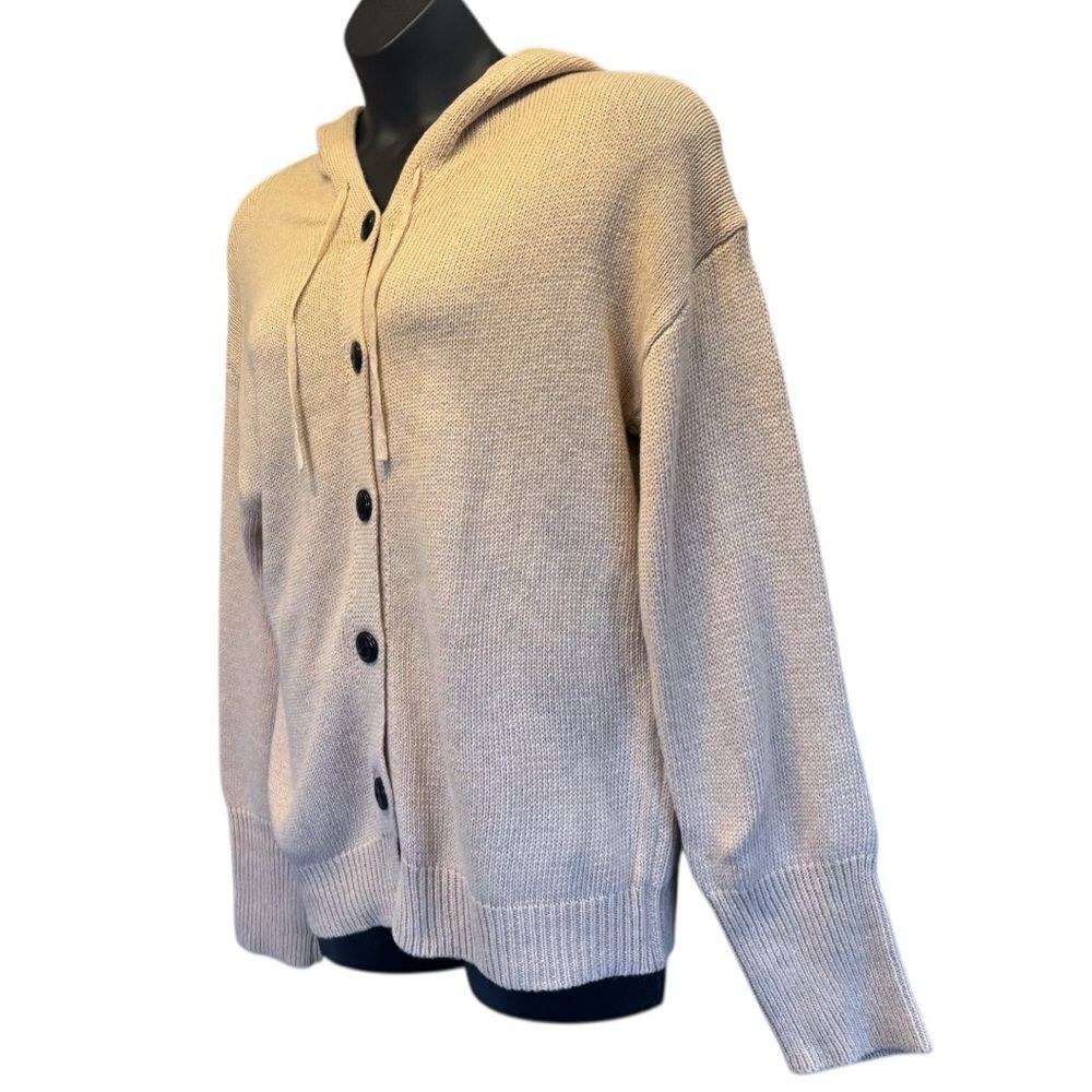 Tan Button-Down Long Sleeve Hooded Sweater NWT - Woven Right - Picture 6 of 12